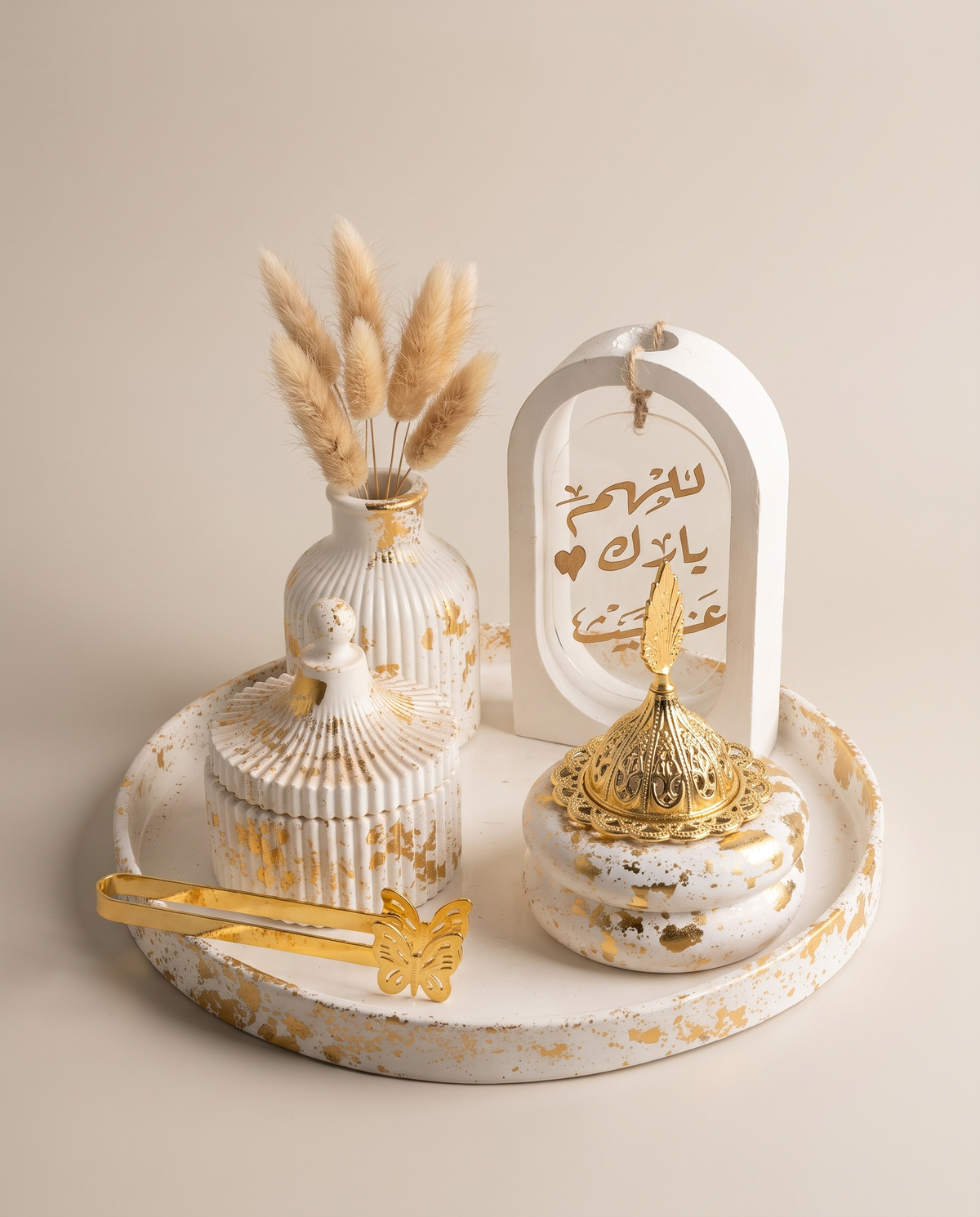 Styling a Home Blessing Vanity Tray Set on a console table