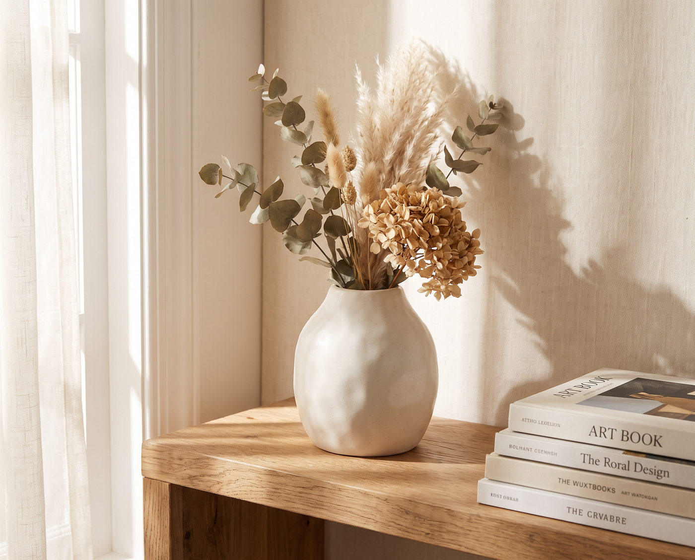 Sculptural ceramic vase with dried flowers styled on a shelf - SH Candles Home Decor
