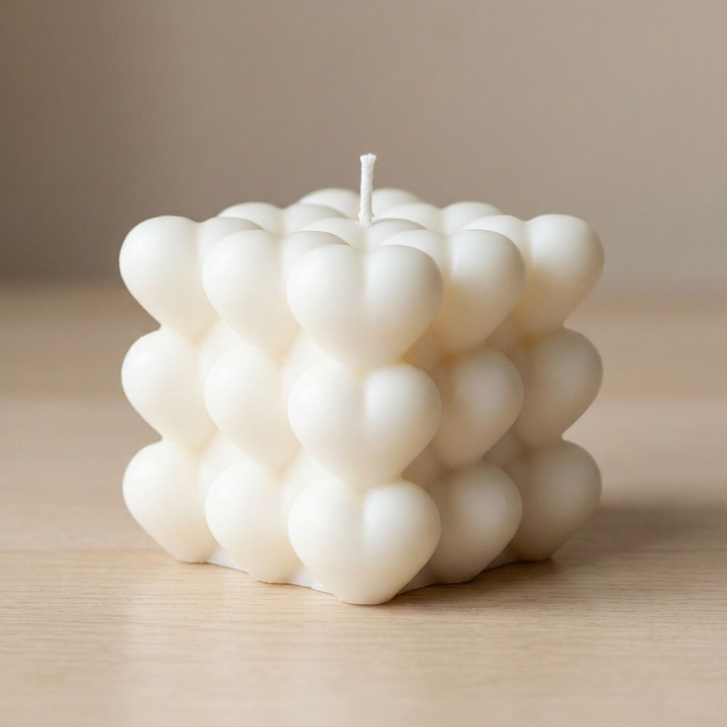 Heart Bubble Candle - White color