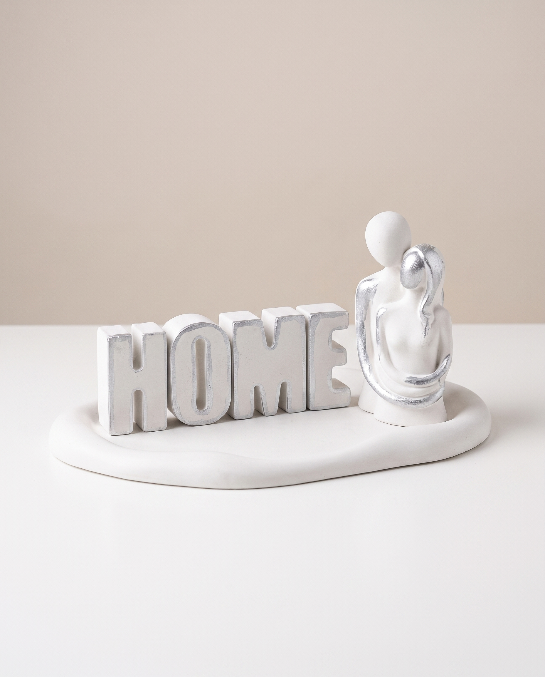 HOME Couple Tray Set - White & Silver concrete