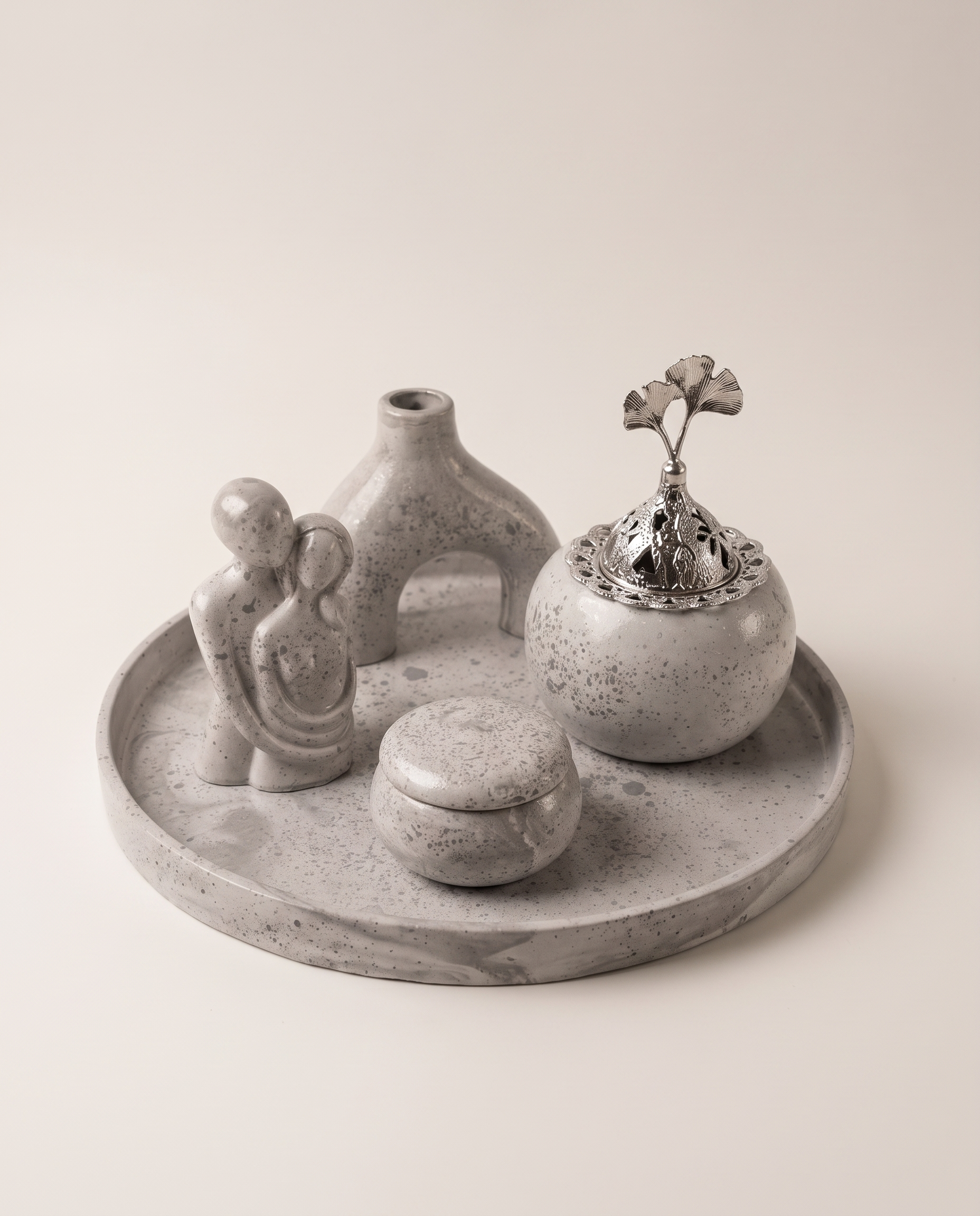 Silver Mist Vanity Set - 5-piece gray concrete vanity set with silver accents