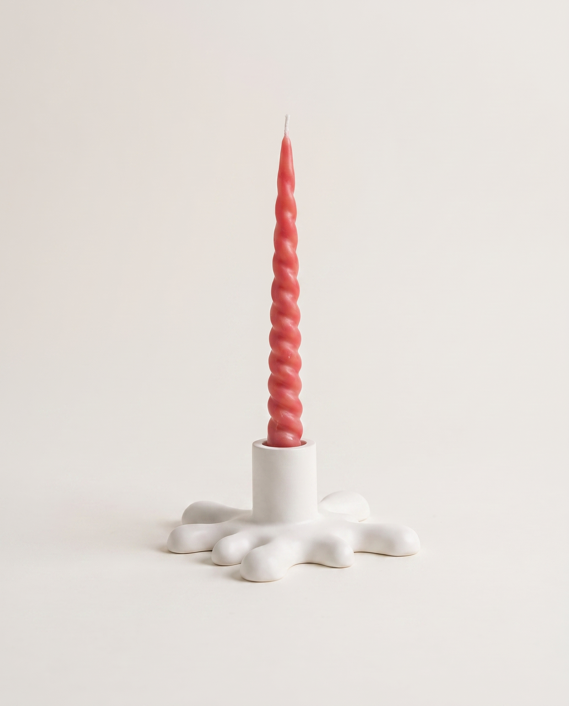 Splash Candle Holder - White, matte white splash-shaped ceramic taper candle holder